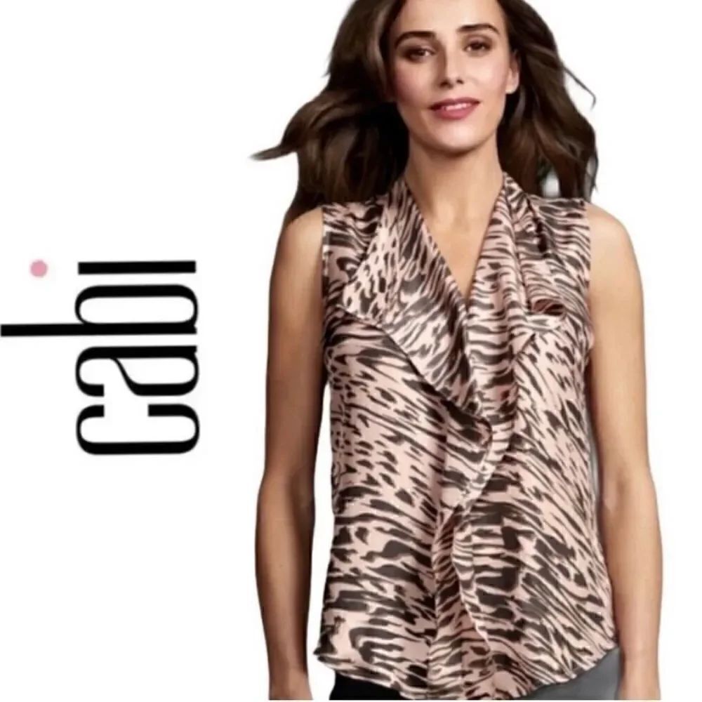 Cabi Silk Just So Zebra Print Ruffle Blouse Top
